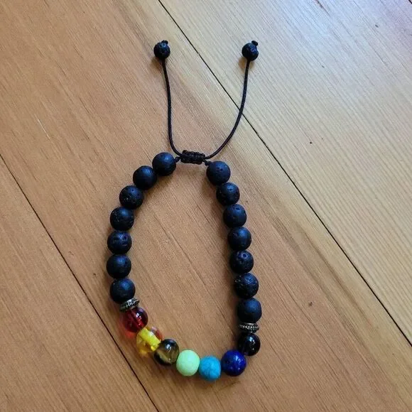 Set of 3 beaded bracelets faux crystal tiger's eye lava beads bohemian hippie - Picture 7 of 12